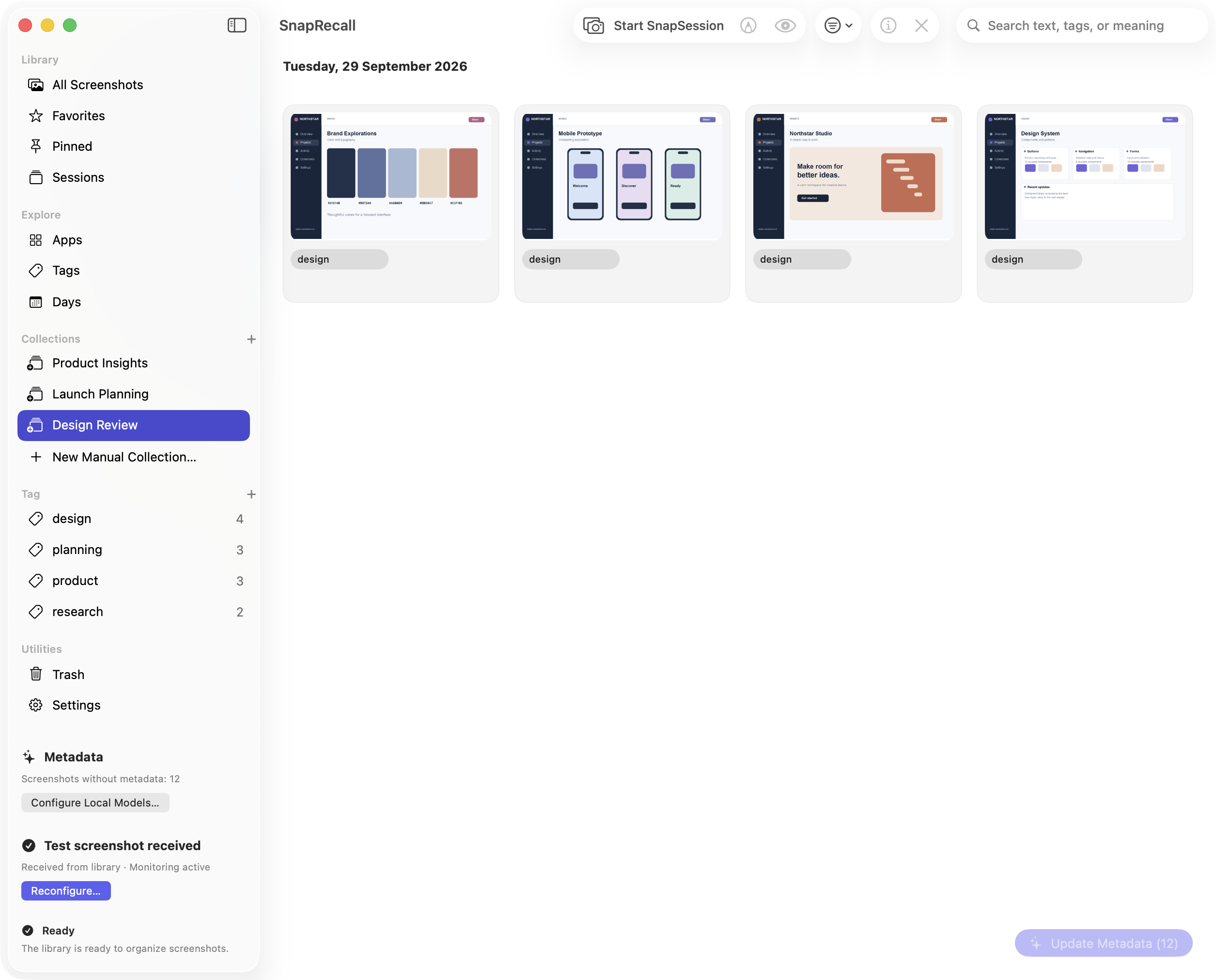 Design Review collection displaying related screenshots